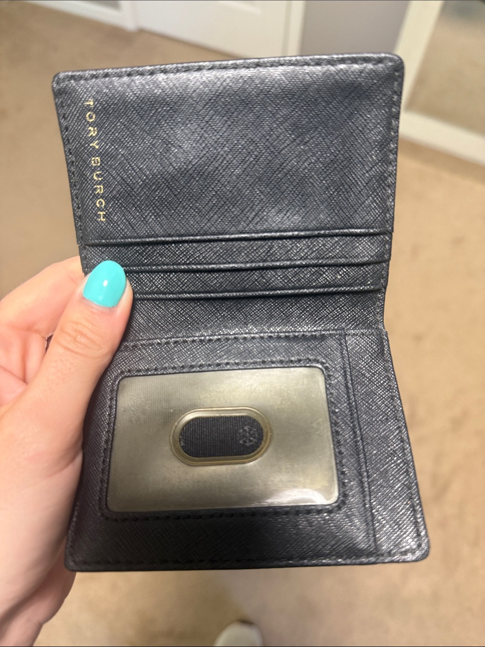 Tory Burch black Saffiano Leather Card Holder with Gold Logo - Picture 2 of 3